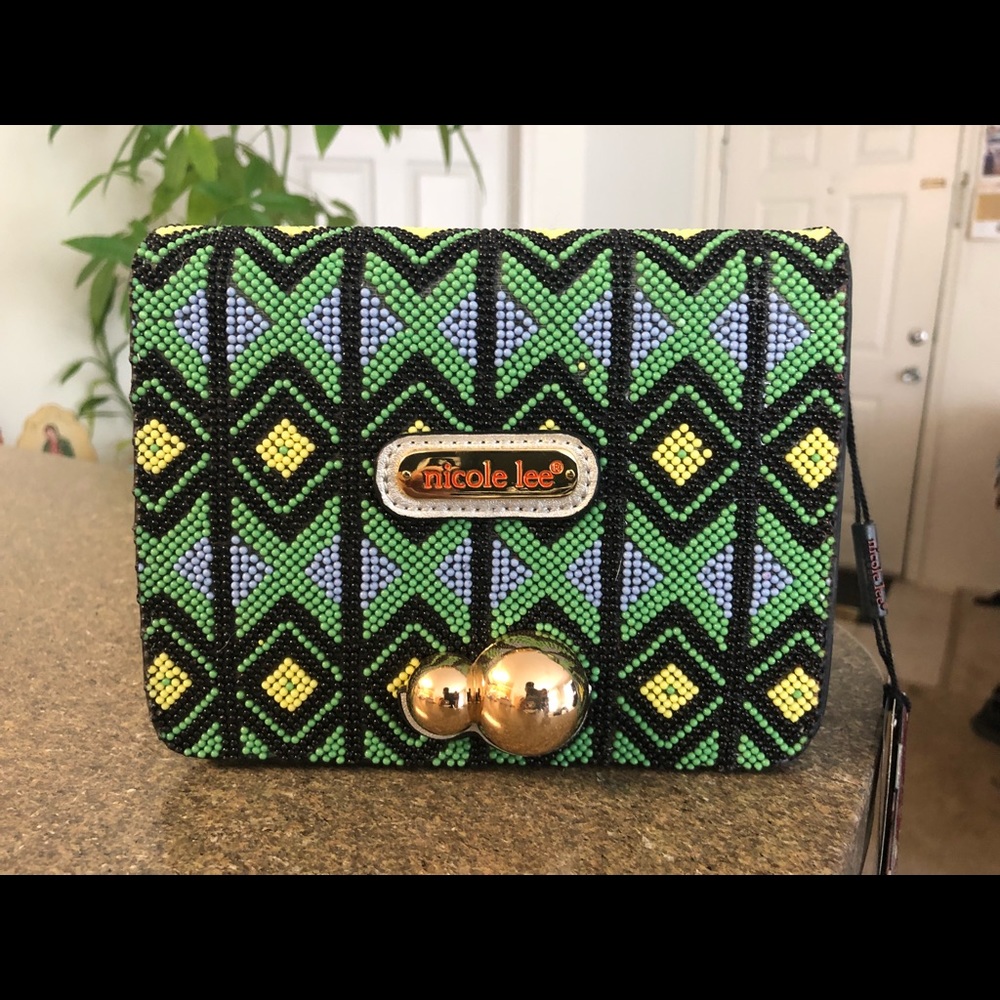 Yuki Neon Beaded Clutch Green.